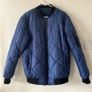 Men’s large blue down bomber jacket excellent condition warm.